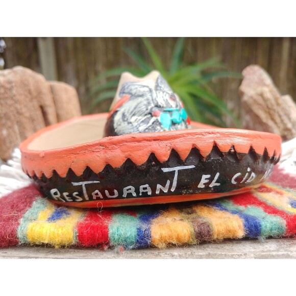 Vintage Restaurant El Cid Handcrafted Clay Pottery Souvenir Ashtray - Picture 2 of 16